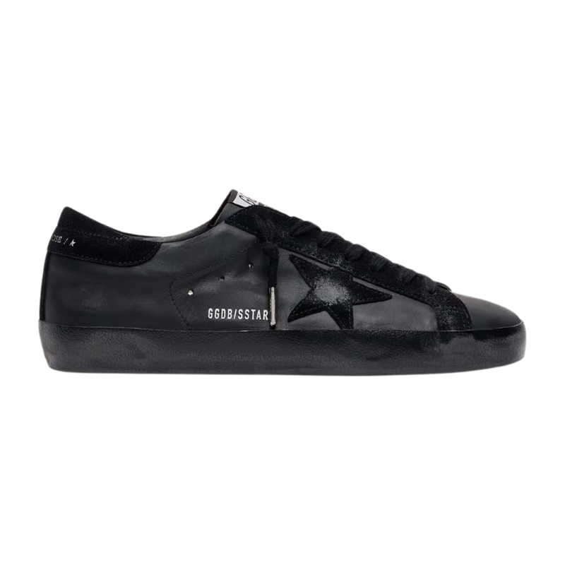 Golden Goose Men’s Super-Star in black nappa with black suede star and heel tab