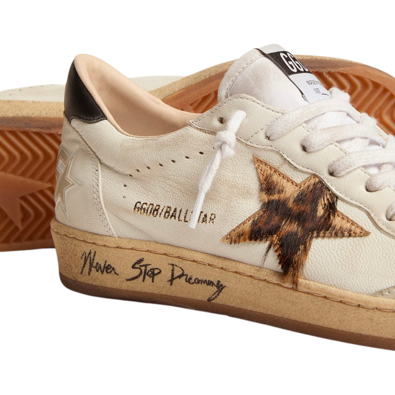Golden Goose Ball Star with leopard print pony skin star and black heel tab(Women's)