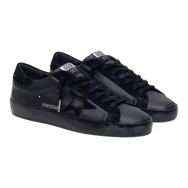 Golden Goose Men’s Super-Star in black nappa with black suede star and heel tab