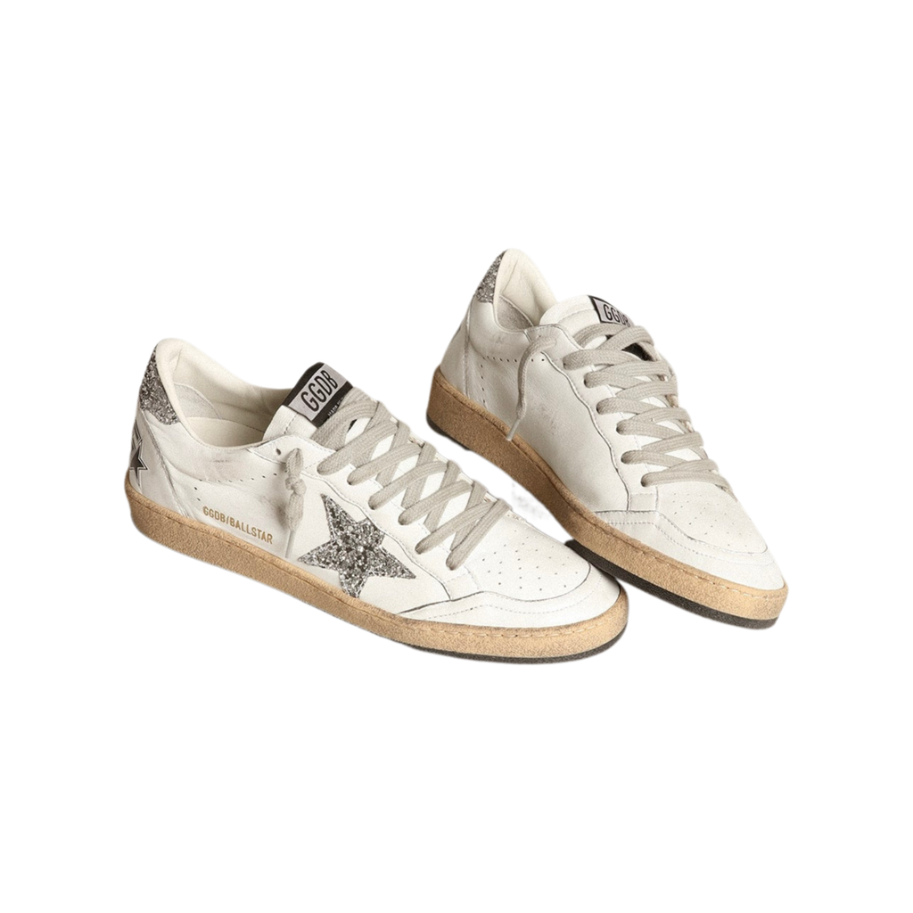 Golden Goose Ball Star in nappa with white star and glitter heel tab(Women's)