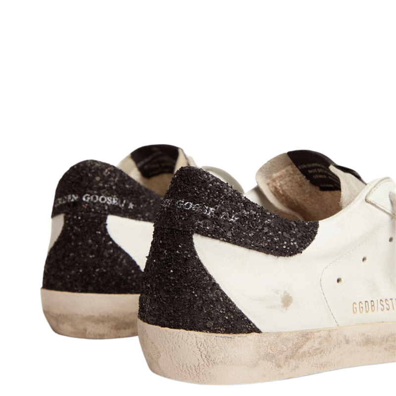 Golden Goose Women’s Super-Star – Nappa Leather, Gold Glitter Star, Black Glitter Heel