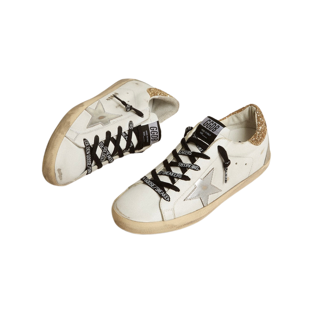 Golden Goose white leather Super-Star with glittery heel tab(Women's)