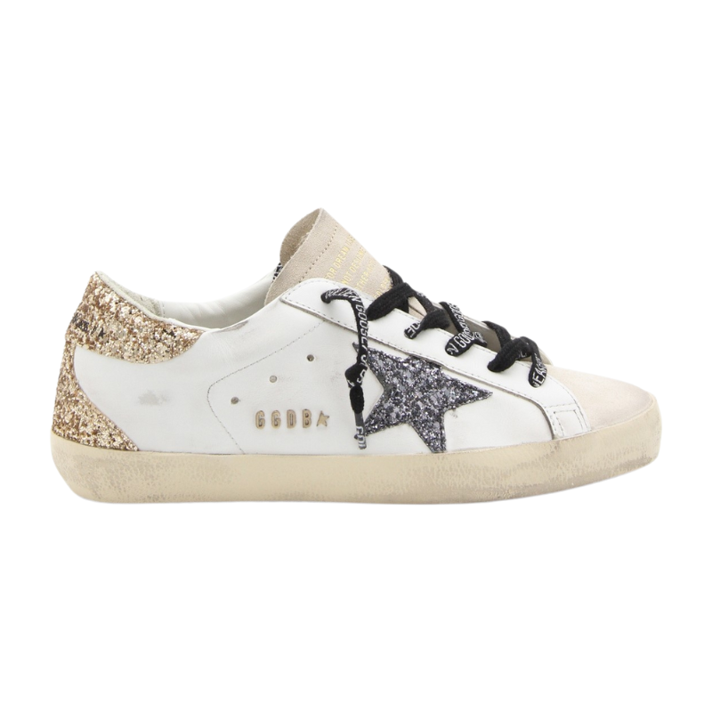 Golden Goose White and Gold Leather Sneakers