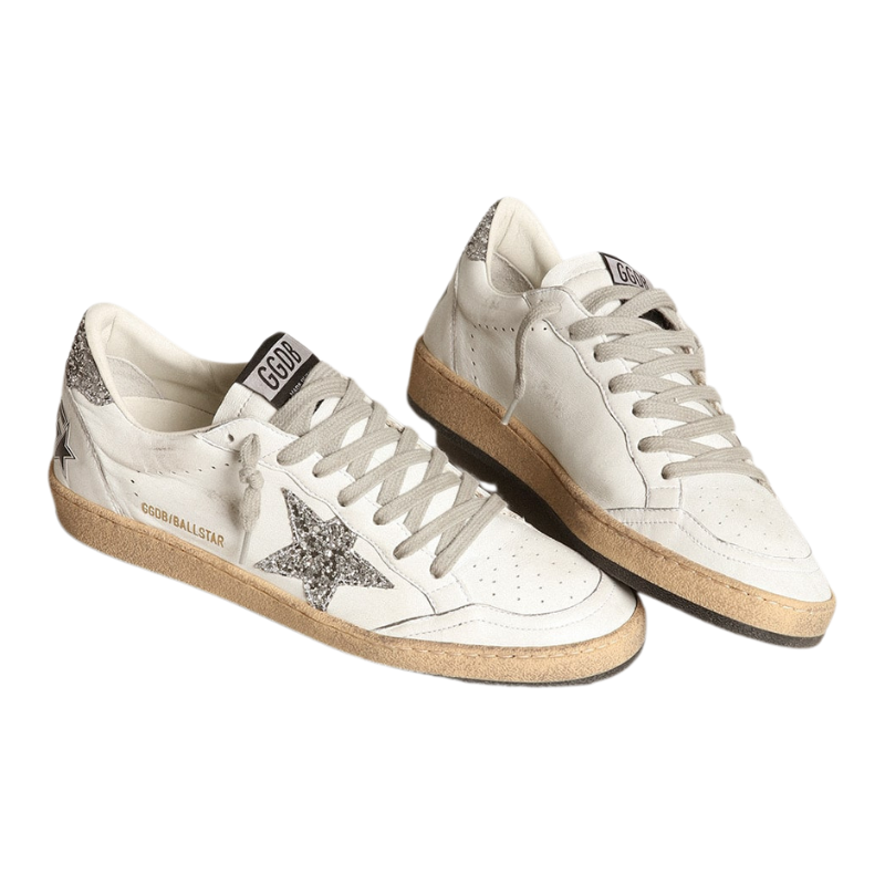 Golden Goose Ball Star in nappa leather with silver glitter star and heel