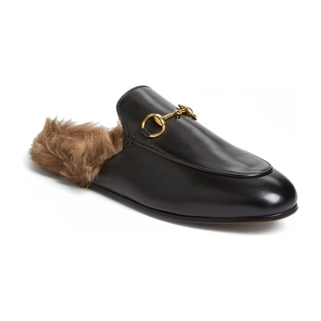 Gucci Princetown Genuine Shearling Loafer Mule - Black