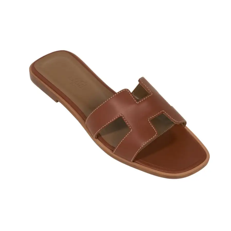 Hermes Sandal Flat Oran Gold Box Calfskin | Mightychic