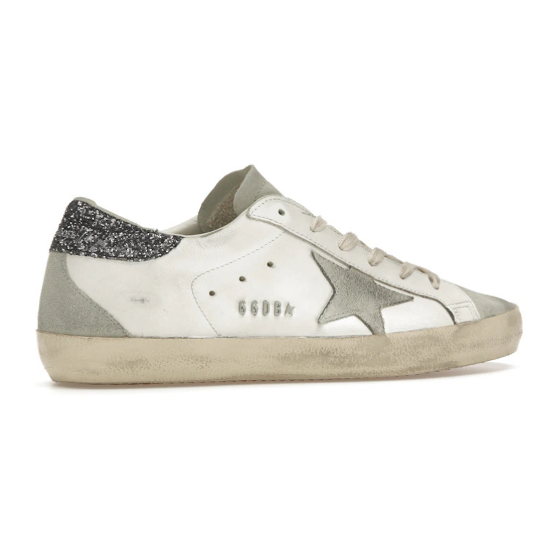 Golden Goose Super-Star – White Dark Grey Glitter